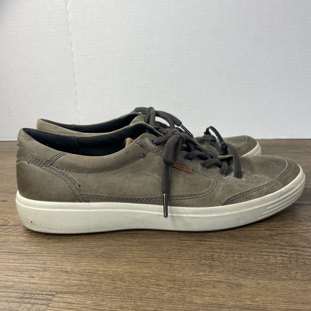 ECCO Men’s Nubuck  Grey Soft Leather Fashion Low Top Lace Up Shoes Sneakers, 10